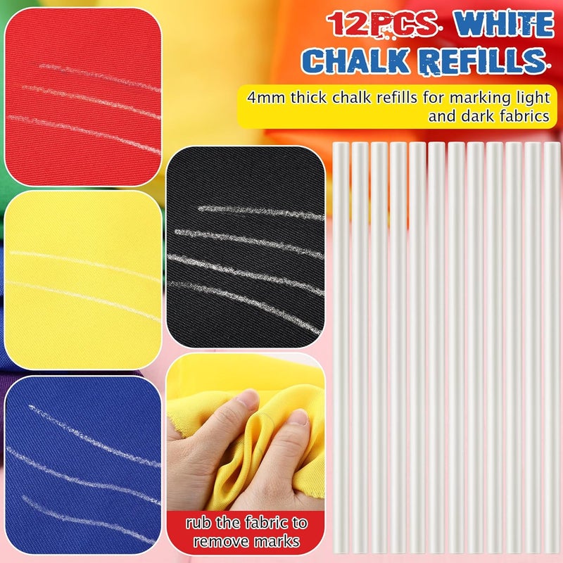 Avenuebool Sewing Chalk Markers for Fabric, Aluminum Chalk Pencil Refillable Cartridge Set, Marking Tool for Sewing with Sharpener and 12 Pcs 4mm Refills(White) - Image 2